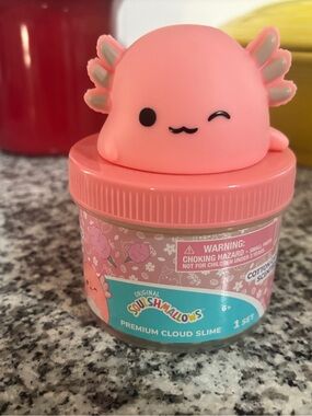 Squishmallows Pink Axolotl Cloud Slime Jar Topper